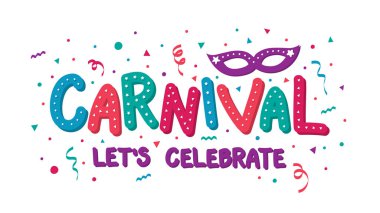 Maske ve konfeti ile karnaval banner tasarımı. Vektör