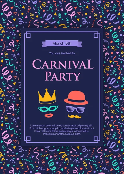 Carnaval Daveti Ile Renkli Desen Tasarımı Vektör — Stok Vektör