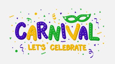 Karnaval Festivali Afiş renkli yazı ve konfeti ile. Vektör  