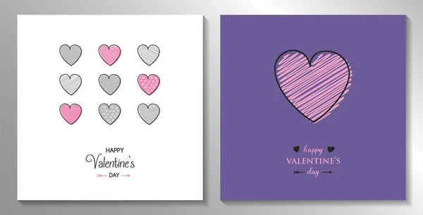 Lindo Día San Valentín Tarjetas Felicitación Conjunto Vector — Vector de stock