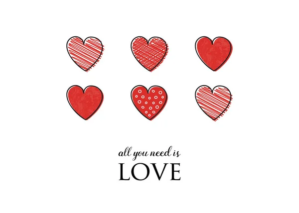 Den Svatého Valentýna Typografie Roztomilý Rukou Kreslené Srdce Vektor — Stockový vektor