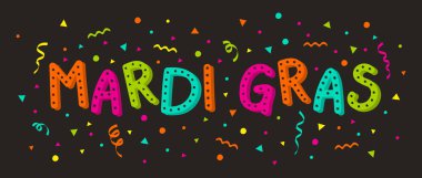 Konfeti ve Serpantinli ile komik Mardi Gras dekorasyona. Vektör