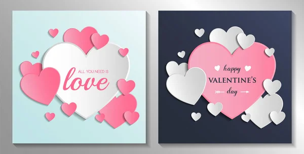 Aftelkalender Voor Valentijnsdag Kaart Collectie Met Leuke Papieren Harten Vector — Stockvector