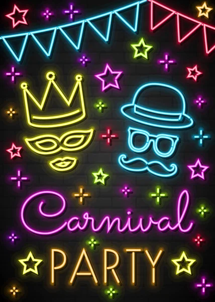 Carnaval Party Kleurrijke Neon Uitnodigingskaart Vector — Stockvector