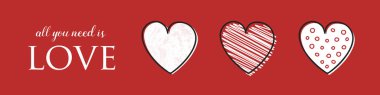 Çizgi film kalpleri ile Sevgililer günü banner tasarımı. Vektör
