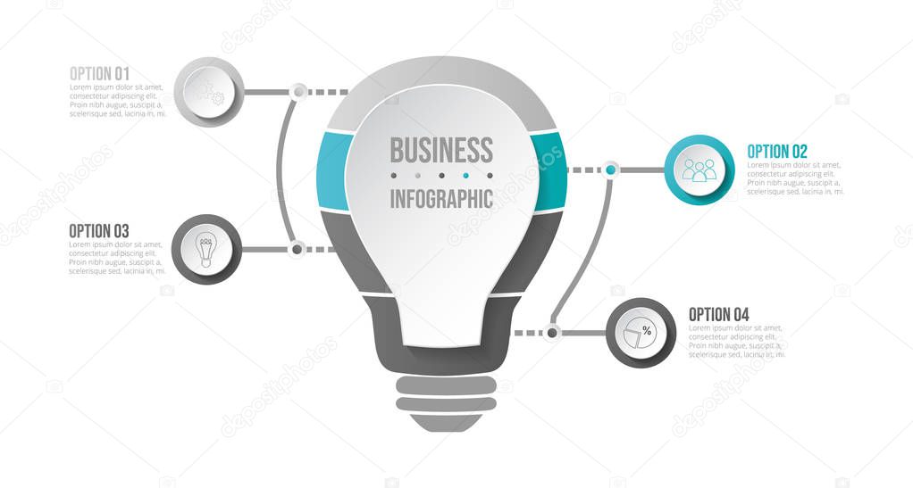 Gray infograph with business symbols. Vector