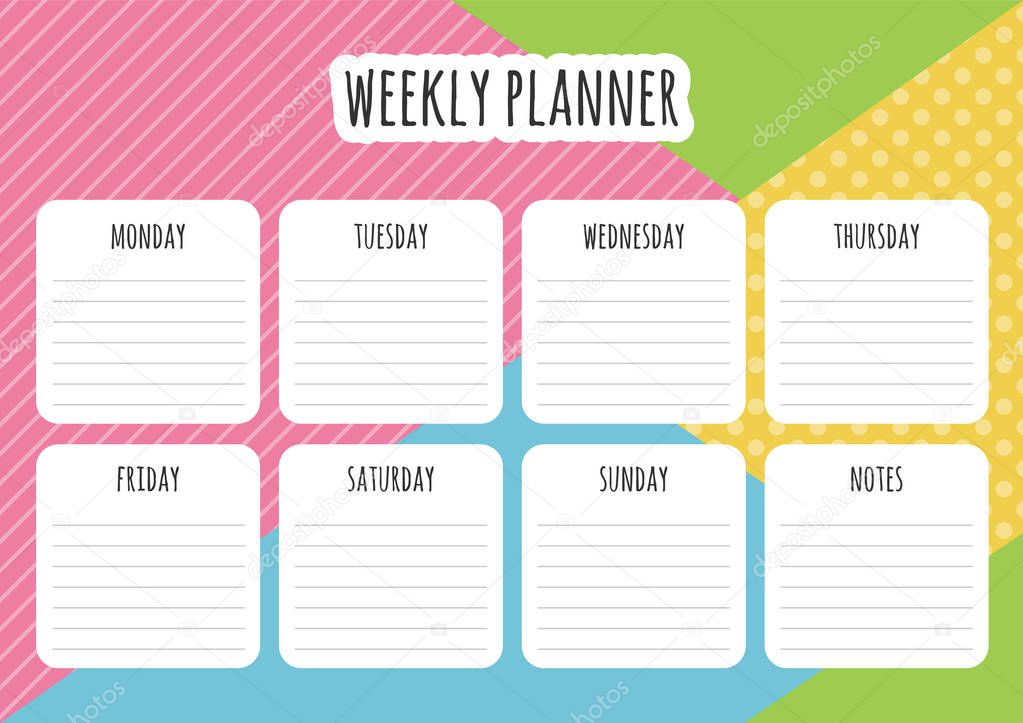 Weekly organizer - planner with geometrical background. Vector