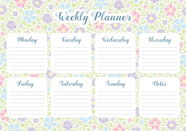 Weekly Organizer Planner Floral Background Vector — Stock Vector
