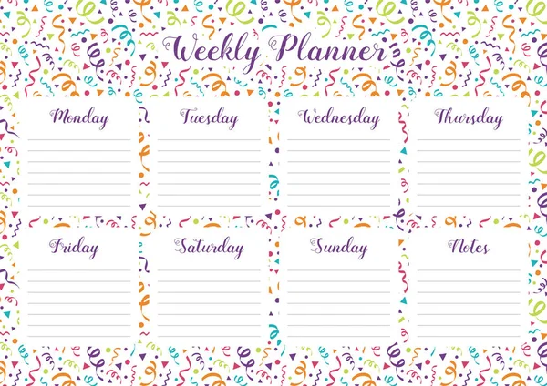 Colorful Weekly Planner Template Serpentines Vector — Stock Vector