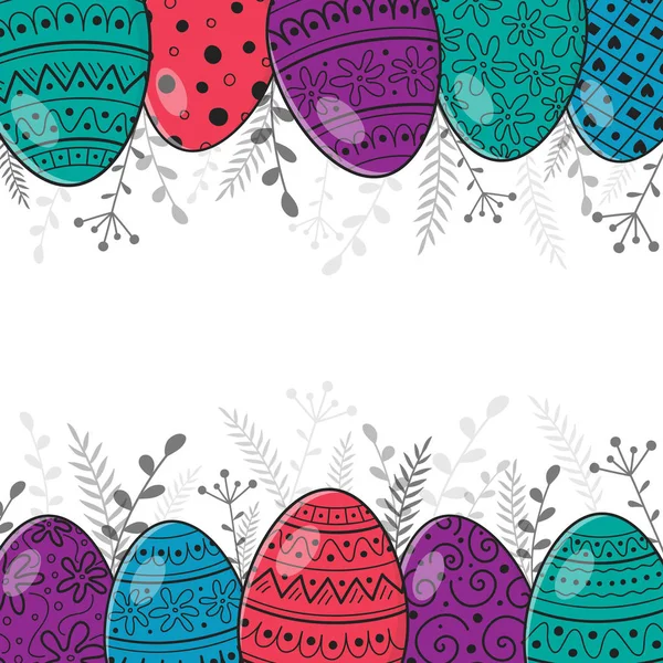 Fondo Pascua Con Huevos Dibujados Mano Copyspace Vector — Vector de stock