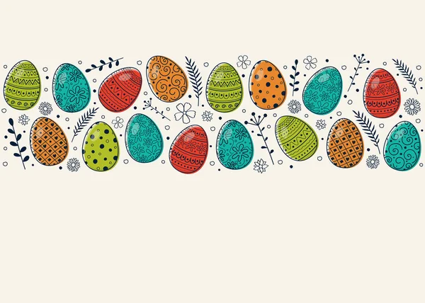 Vintage Greeting Card Hand Drawn Easter Eggs Copyspace Vector — Stock Vector