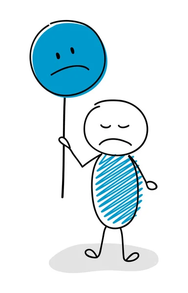 Caricatura Dibujada Mano Stickman Con Emoticonos Tristes Vector — Archivo Imágenes Vectoriales