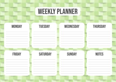Arka plan, günlük plan ve notlar ile haftalık planlayıcısı. Vektör