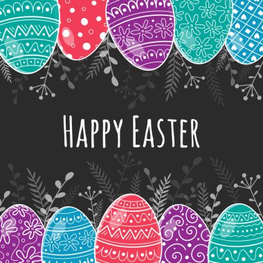 Paskalya kartı dekoratif yumurta ve selamlar. Vektör