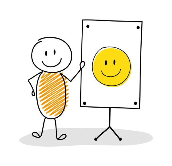 Cartoon Bedrijfspersoon Met Whiteboard Smiley Emoticon Vector — Stockvector