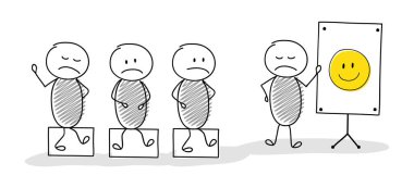 Lider kavramı - karikatür stickmen smiley ifade ile. Vektör