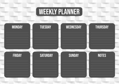 Arka plan, günlük plan ve notlar ile haftalık planlayıcısı. Vektör