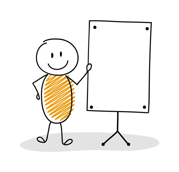 Hand Getekende Cartoon Persoon Holding Leeg Whiteboard Vector — Stockvector