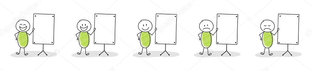Funny stickmen with white board and copyspace - set. Vector