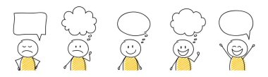 Boş konuşma kabarcıkları ile komik karikatür stickmen Koleksiyonu. Vektör