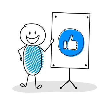 Komik el beyaz tahta ve başparmak ile stickman çizilmiş - simge gibi. Vektör