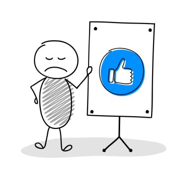 Komik el beyaz tahta ve başparmak ile stickman çizilmiş - simge gibi. Vektör