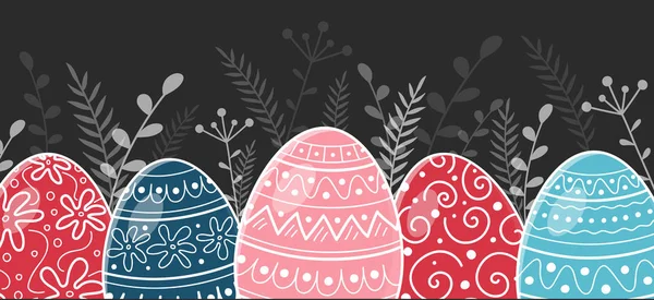 Easter Banner Hand Drawn Painted Eggs Vector — Stock Vector