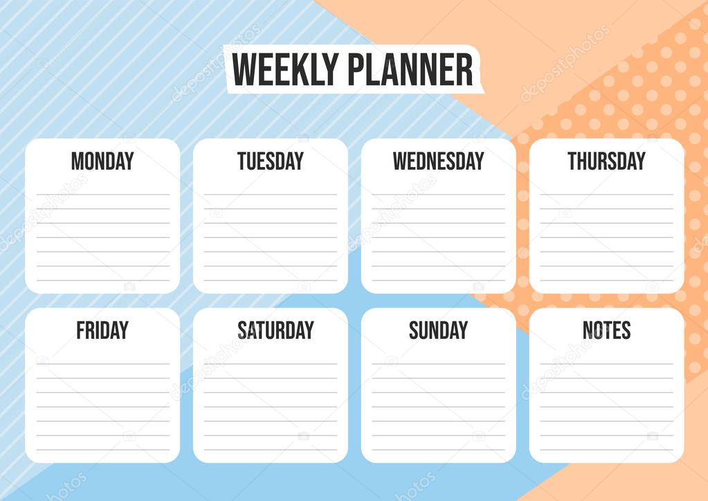 Concept of a weekly planner with abstract geometrical background. Vector