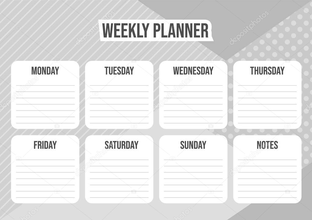 Weekly planner with abstract geometrical background. Vector