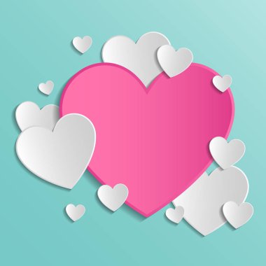Kağıt kesilmiş kalpleri ile Boş arka plan - Sevgililer Günü, Anneler Günü ve Kadınlar Günü kavramı. Vektör