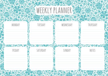 Arka plan el ile haftalık planlayıcısı tasarım çiçek çizilmiş. Vektör