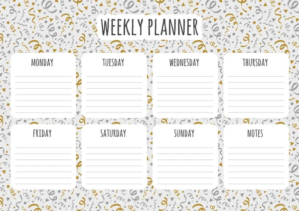 Weekly Organizer Planner Cute Confetti Vector — Stock Vector