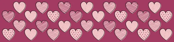 Hand Getekende Hearts Panoramisch Banner Mother Day Vrouwen Dag Valentijnsdag — Stockvector