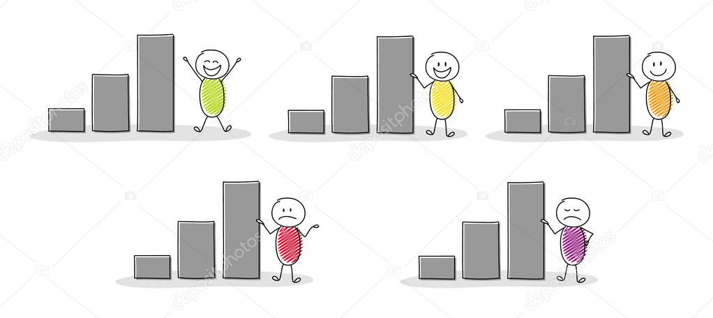 Business chart with funny hand drawn stickman - collection. Vector