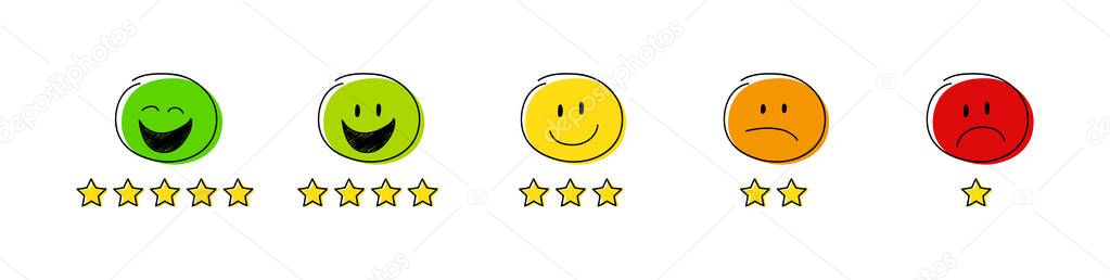 Star rating - set with funny stickman. Vector.