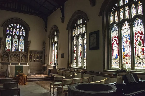 Launde Abbey Leicestershire July 2018 Chapel Showing Stained Glass Windows — Stock Photo, Image