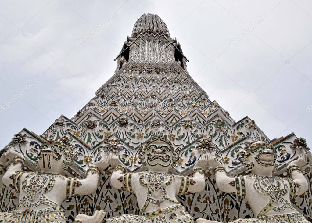 THAILAND, BANGKOK - 28 MARCH 2016:  tiled pagoda at the temple of the sun or dawn temple