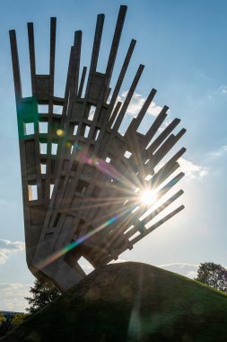 Bucharest, Romania - Aug 2019: Wings monument celebrating the memory of the anti-communist resistance in Bucharest, Romania.