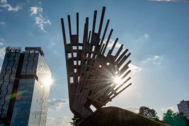 Bucharest, Romania - Aug 2019: Wings monument celebrating the memory of the anti-communist resistance in Bucharest, Romania.
