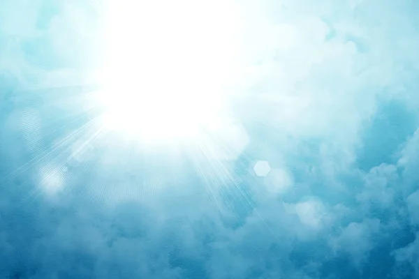 太陽紫外線と flare、抽象的な背景の青い空の下 — ストック写真