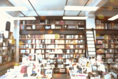 Arka plan için kütüphane kitap dükkanı ve kitap dükkanı soyut bulanıklık