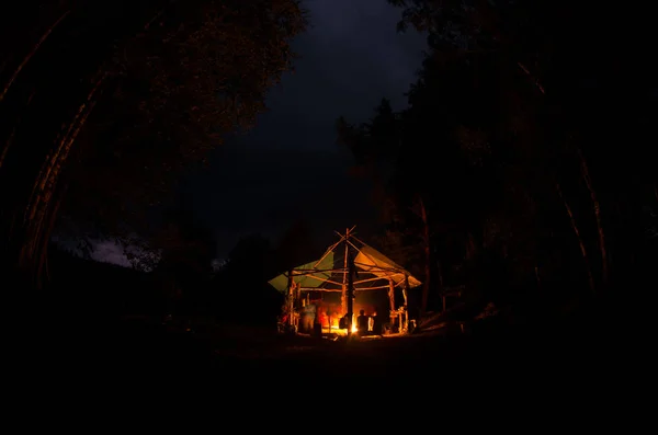 Tourist Camp Night Campfire — Stock Photo, Image