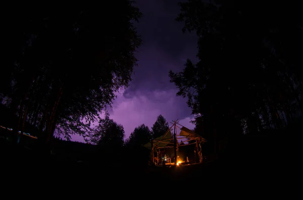 Tourist Camp Night Campfire — Stock Photo, Image