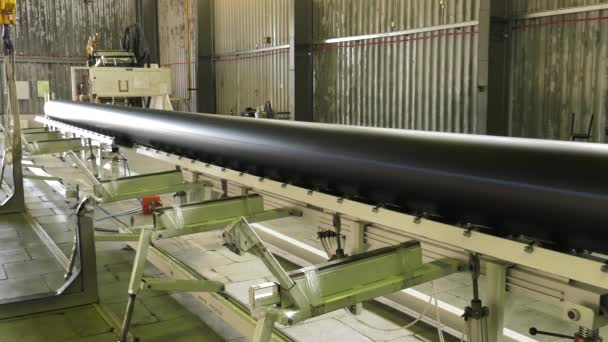 Production Polyethylene Pipes Rolling Mill Finished Pipe Shots — Stock Video