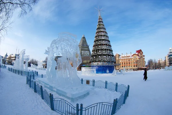 Árvore Natal Cidade Gelo Khanty Mansiysk — Fotografia de Stock