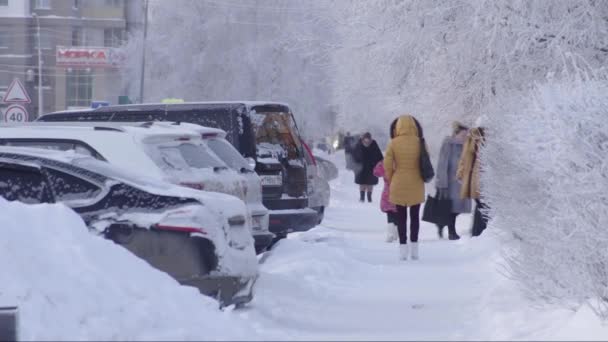 Surgut Kışın Şehir Sokak Trafik — Stok video