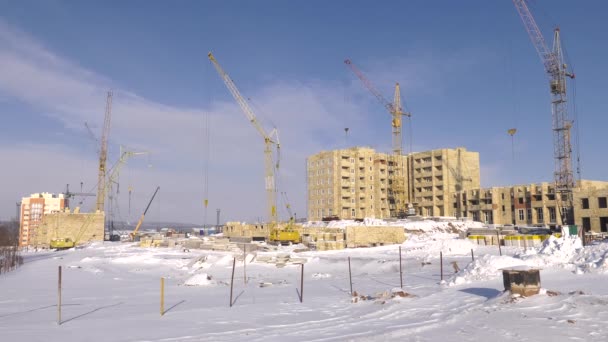 Construção Edifício Vários Andares Inverno Tiros — Vídeo de Stock