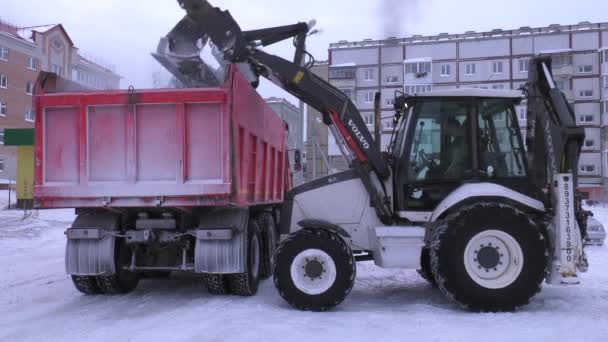Traktor Tar Bort Snö Från Vägbanan — Stockvideo