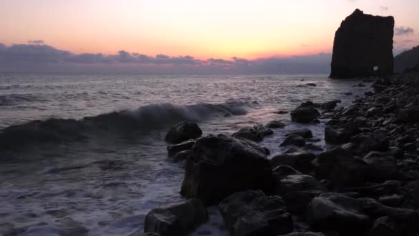 Black Sea Sunset Monument Nature Sail Rock Parus Rock — Stock Video