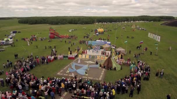 Folkloristische Festivals Bashkiria Sabantuy Vakantie Van Ploeg Luchtfoto — Stockvideo